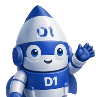 D1 Tech Creative rocket mascot peeking in