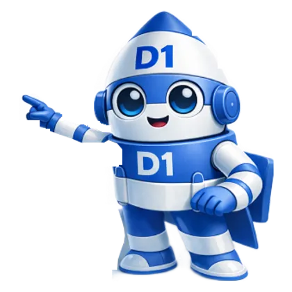 D1 Tech Creative rocket mascot