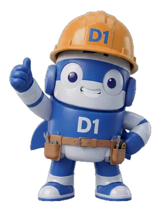 The D1TechCreative rocket mascot, ready to build a landscaping company website