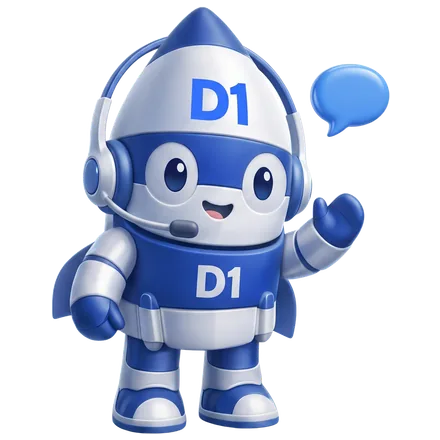 The D1TechCreative rocket mascot wearing a headset and answering a call