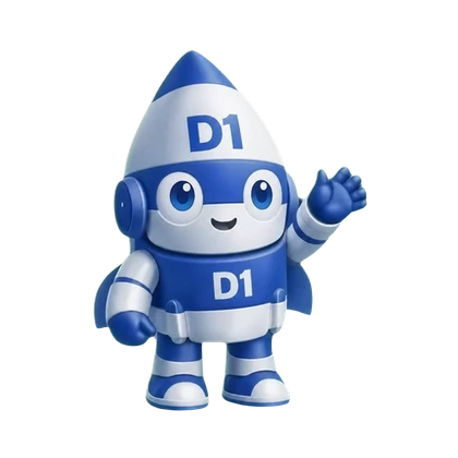 D1 Tech Creative rocket mascot waving