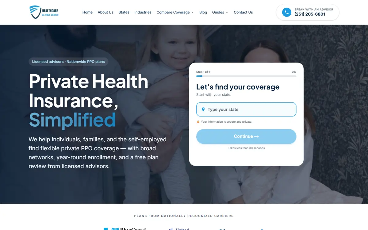 Healthcare Savings Center — live website