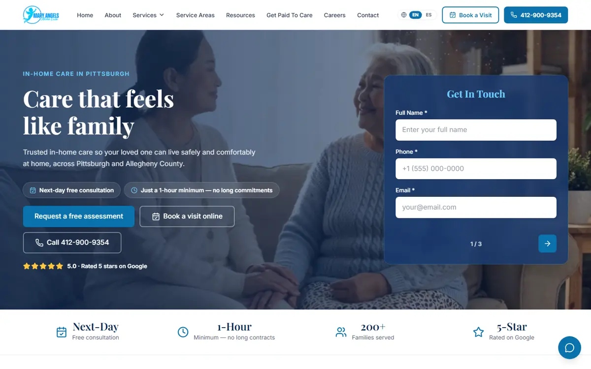 Mary Angels Home Care — live website