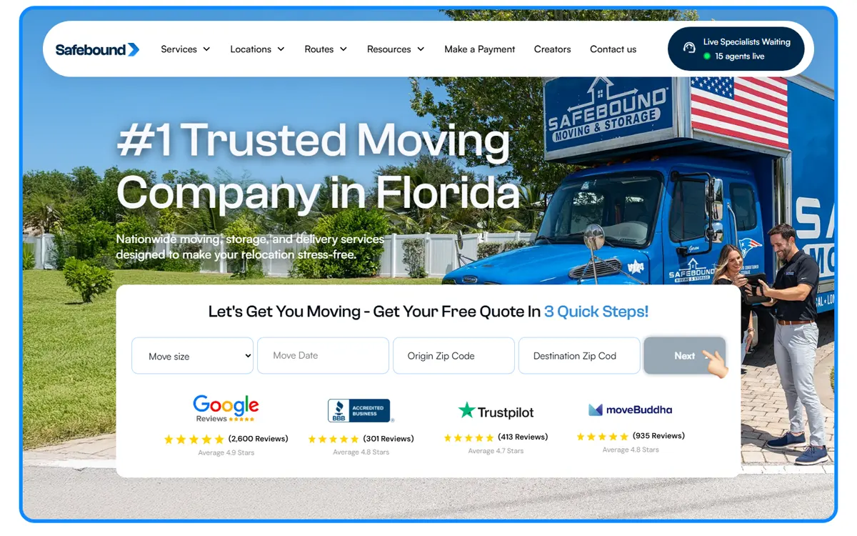 Safebound Moving & Storage — live website