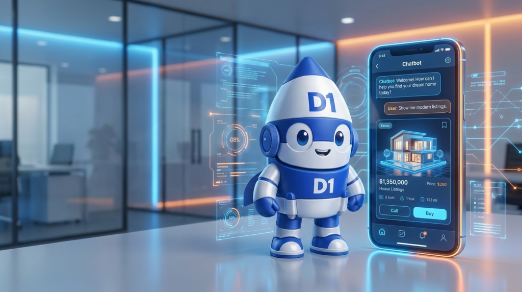 AI chatbot for real estate agents with D1 mascot