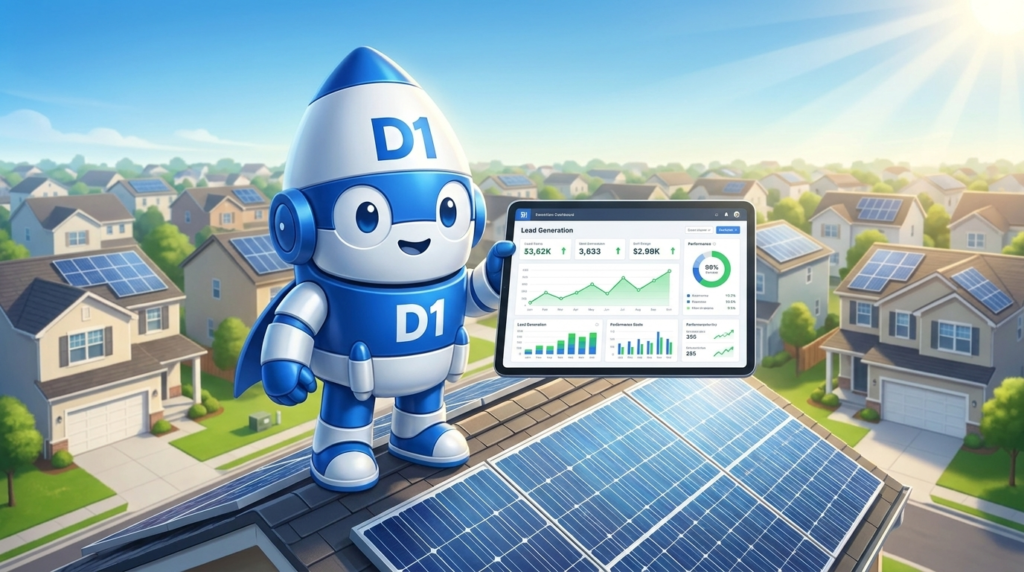 Solar lead generation system for installers with D1 mascot