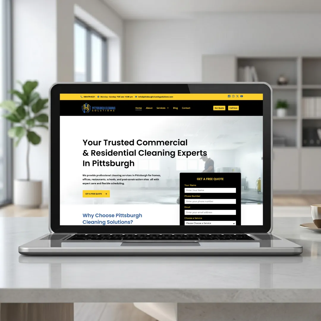 Pittsburgh Cleaning Solutions website on a laptop